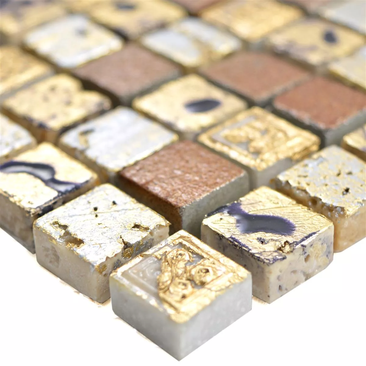 Pietra Naturale Resin Mosaico Lucky Oro Bronzo