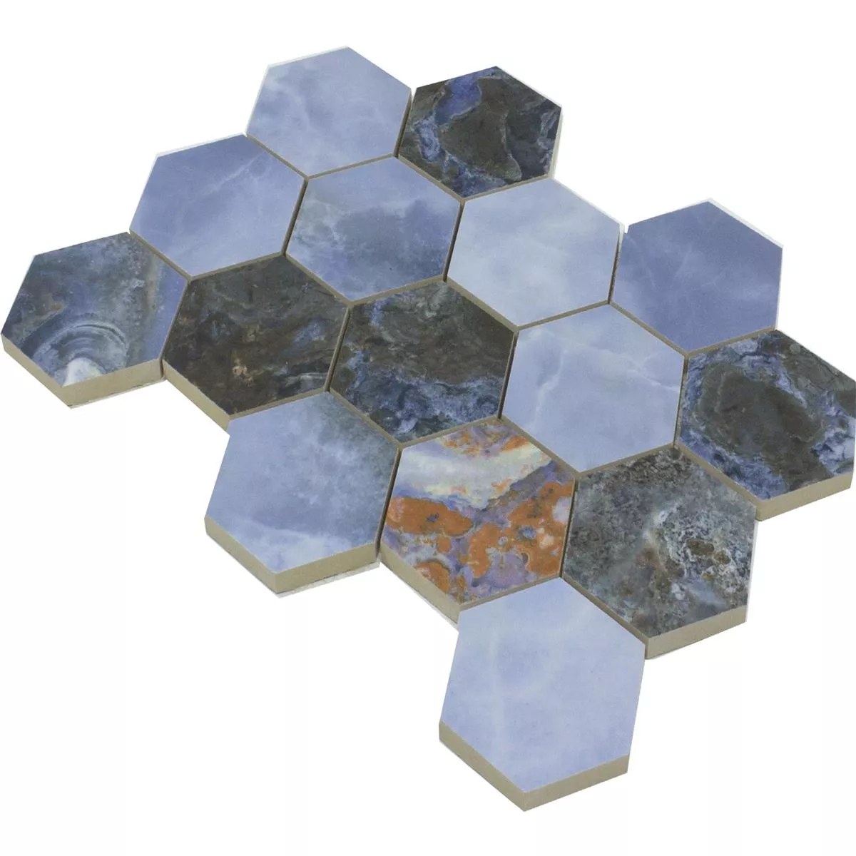 Campione da Ceramica Mosaico Piastrelle Naftalin Esagono Blu Nero