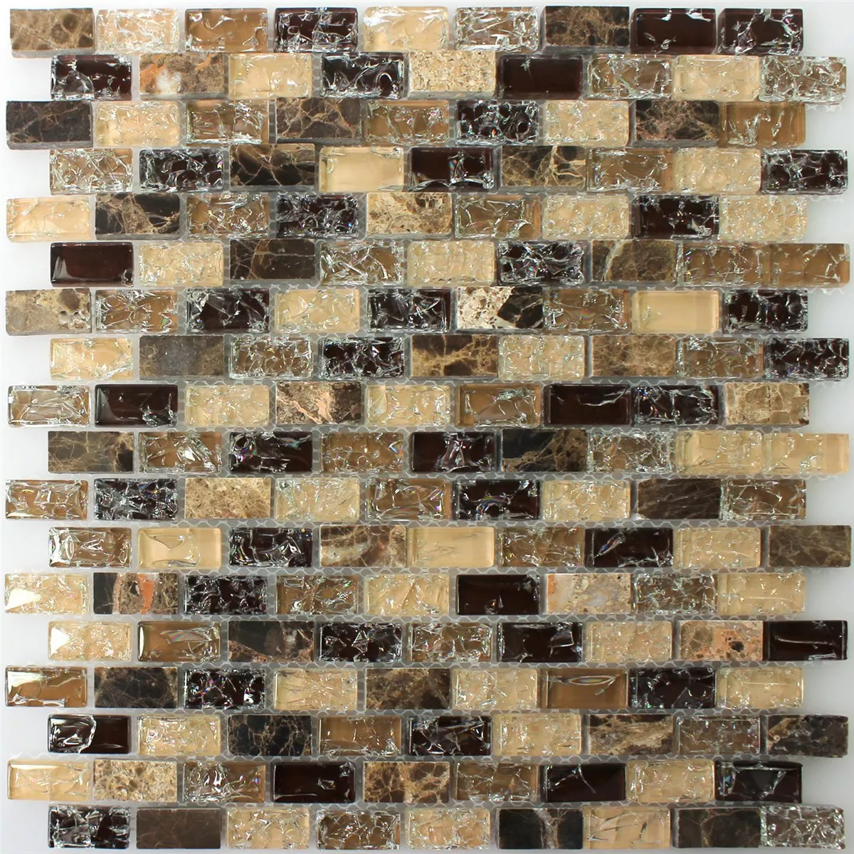 Mosaico Vetro Pietra Naturale Bricks Dark Emperador