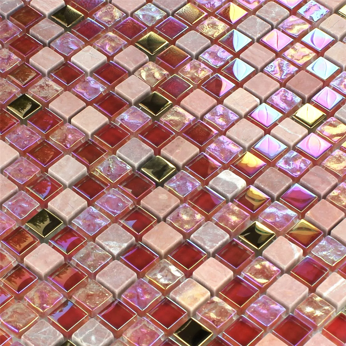 Campione Mosaico Vetro Pietra Naturale Rosso Rosa Oro