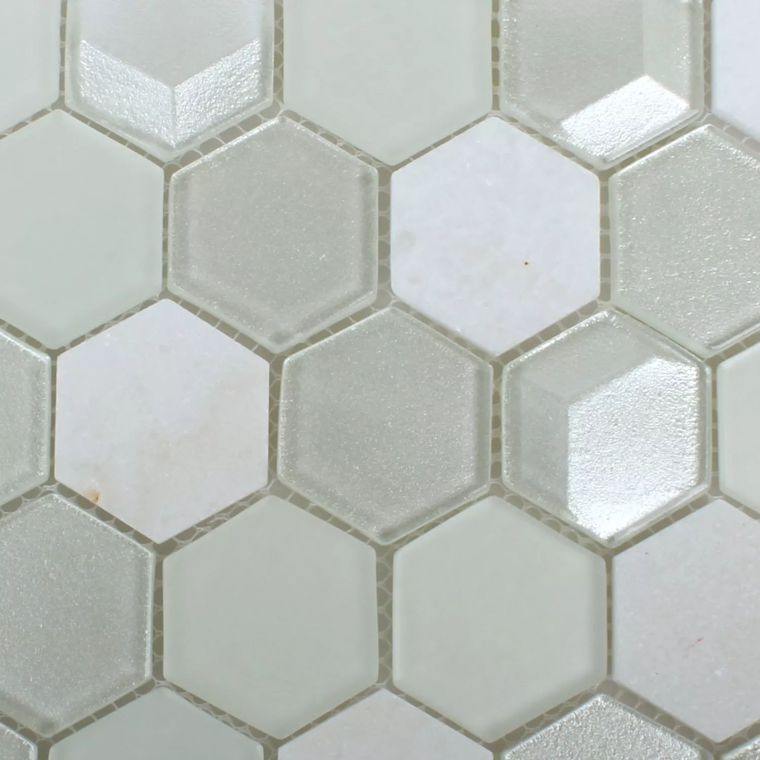 Campione Mosaico Esagono Vetro Pietra Naturale Bianco 3D