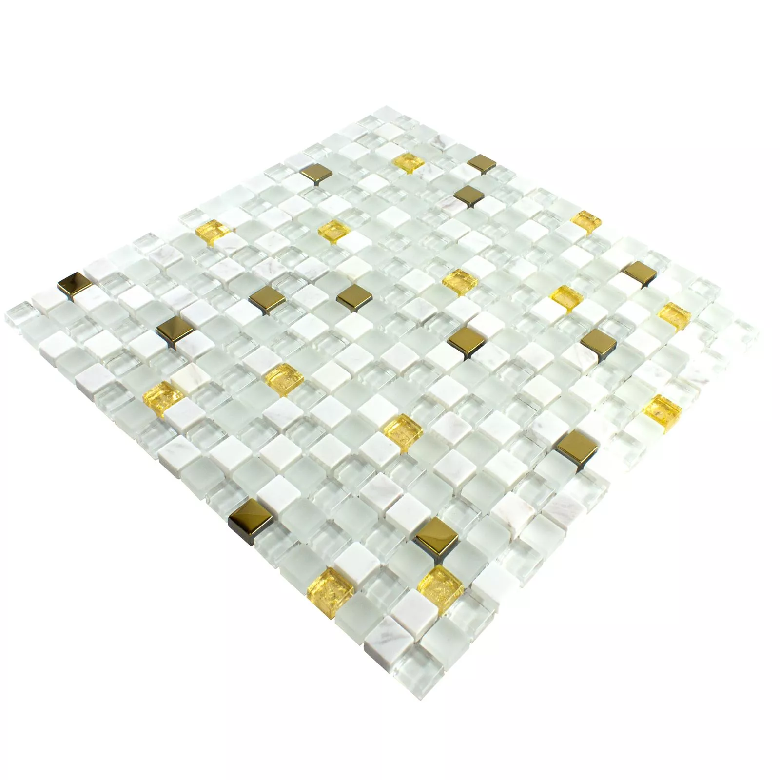 Vetro Pietra Naturale Mosaico Maryot Bianco Oro