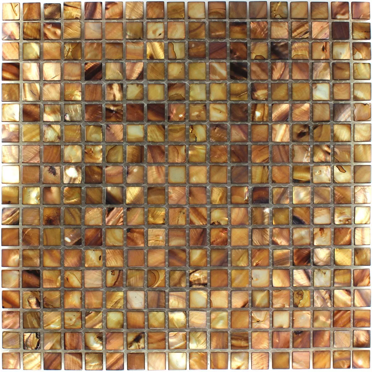 Mosaico Vetro Madreperla Effetto Marrone Oro 15x15x8mm