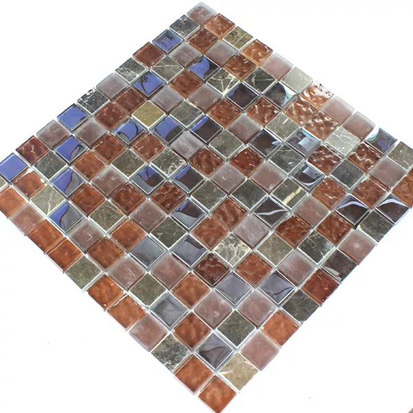 Mosaico Vetro Marmo 23x23x8mm Marrone Mix Metallo