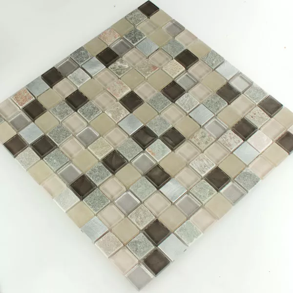 Mosaico Alluminio Vetro Pietra Naturale Quarzite