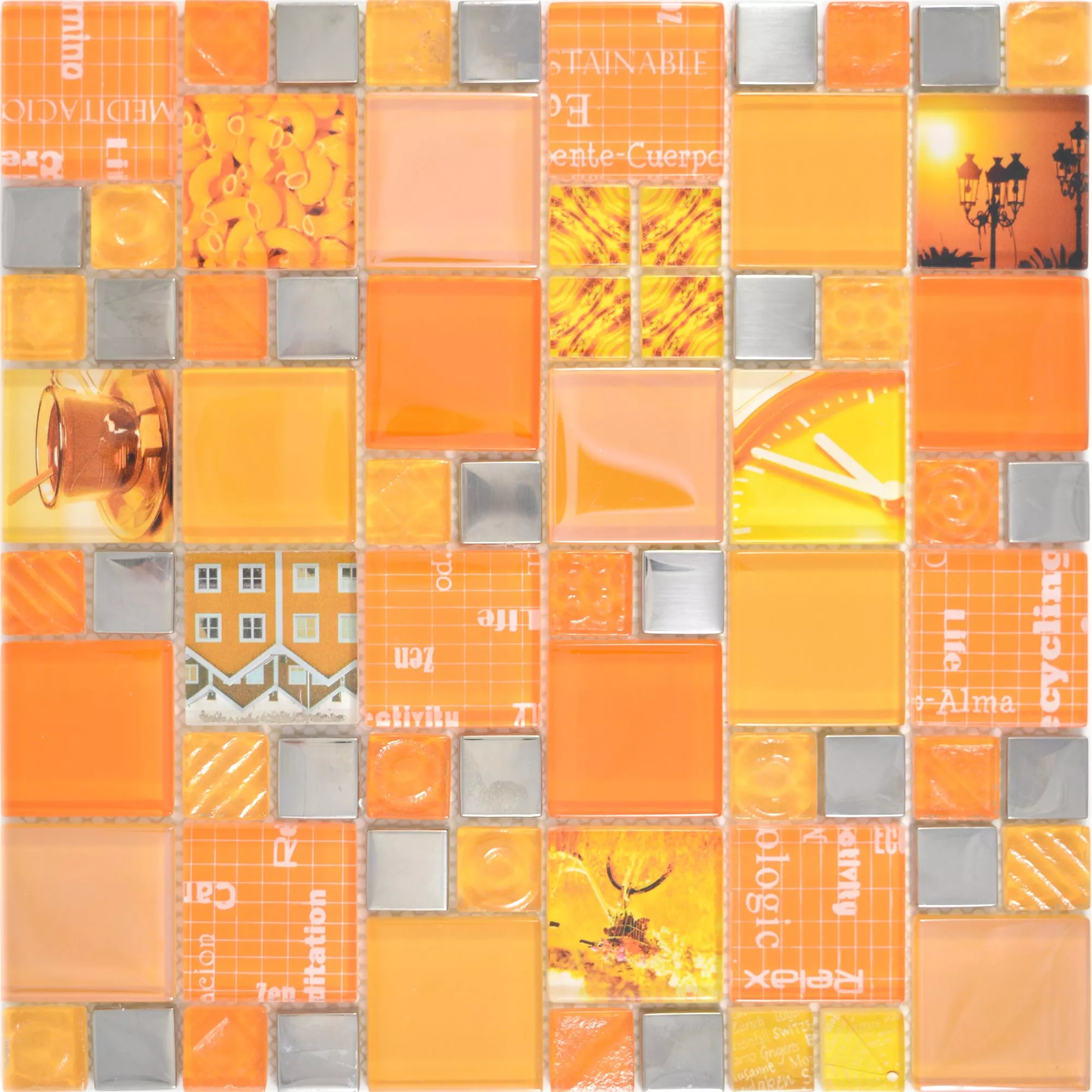Campione Mosaico Di Vetro Piastrelle Nemesis Arancione Argento