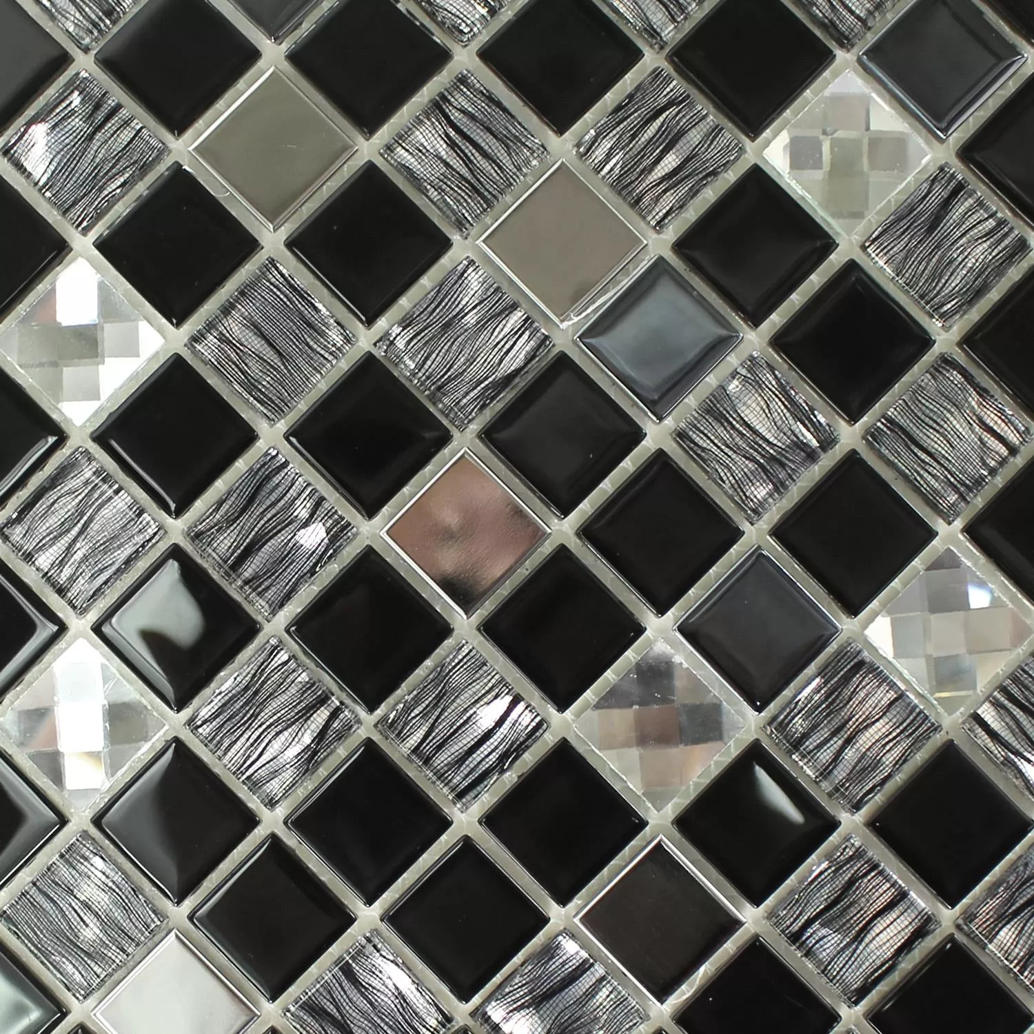 Vetro Metallo Mosaico Autoadesivo Nero Argento
