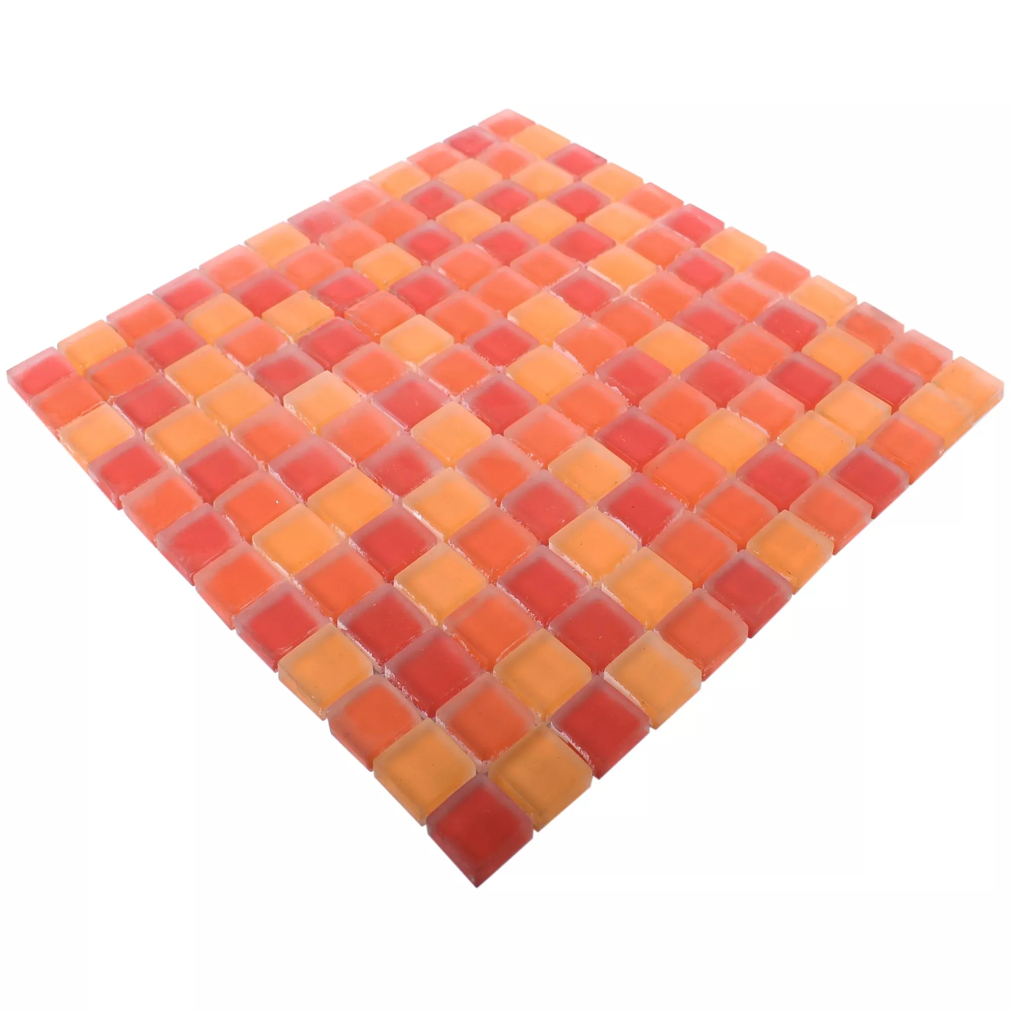 Campione Mosaico Di Vetro Piastrella Blossom Rosso Arancione Mix Opaco