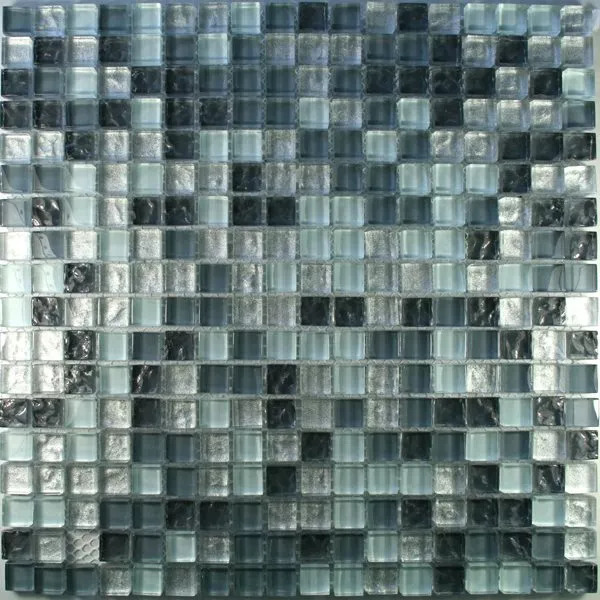 Mosaico Vetro Piastrella 15x15x8mm Argento Grigio