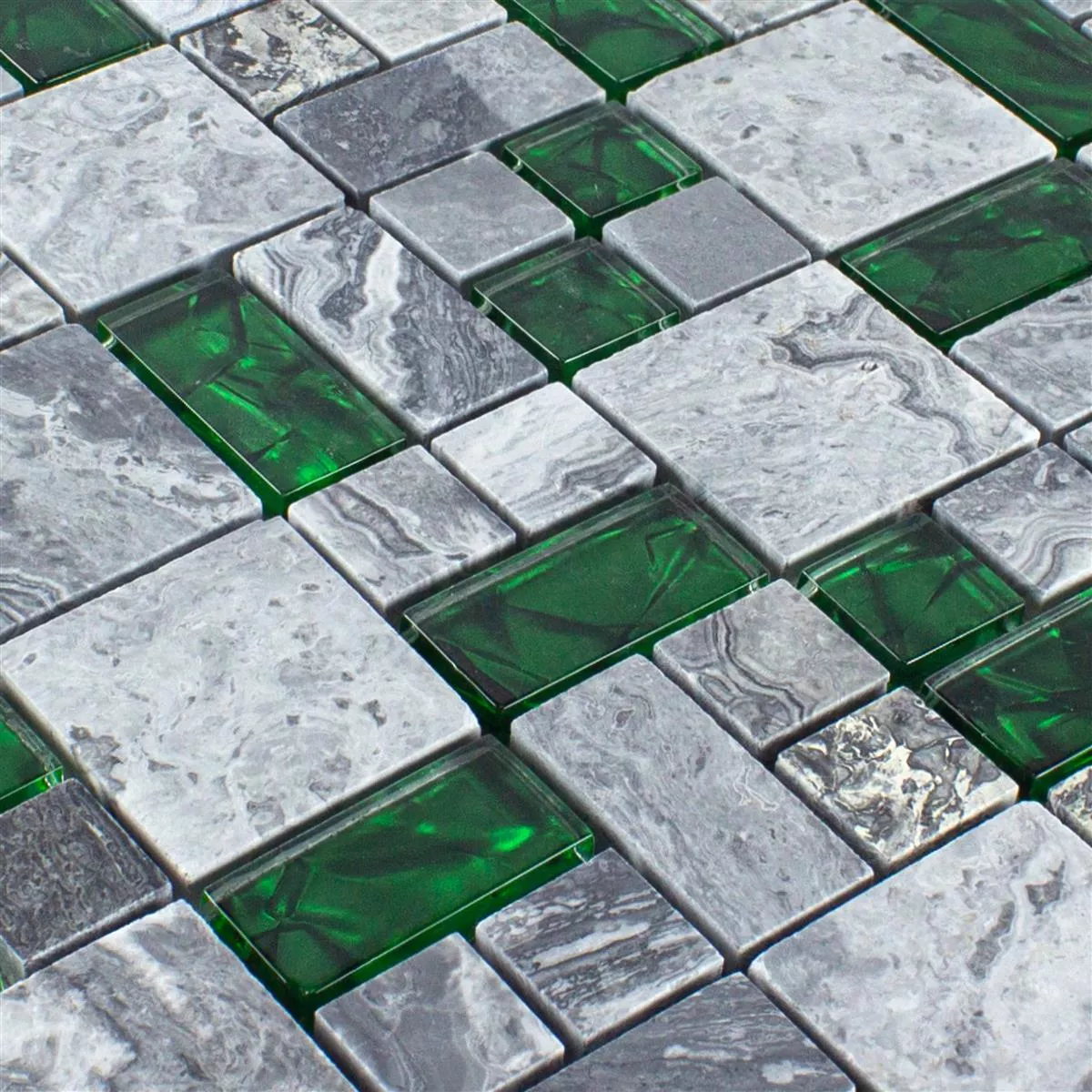 Campione Mosaico Vetro Pietra Piastrelle Sinop Grigio Verde 2 Mix