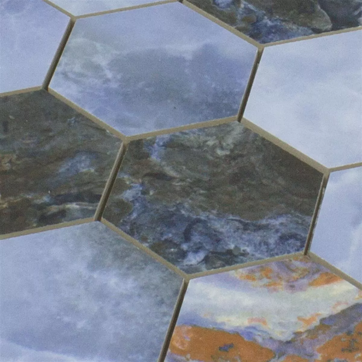 Campione da Ceramica Mosaico Piastrelle Naftalin Esagono Blu Nero