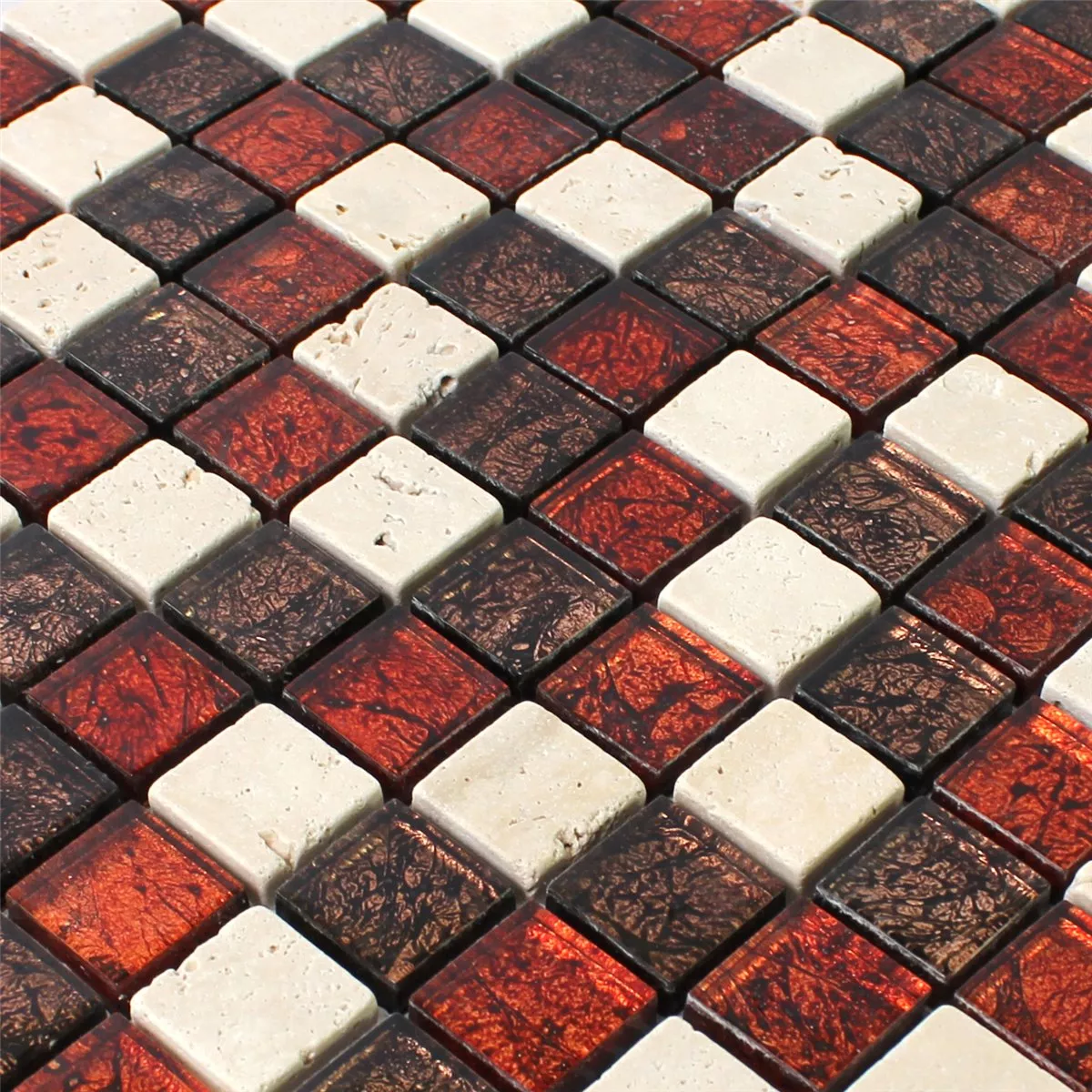 Mosaico Pietra Naturale Vetro Rosso Marrone Beige