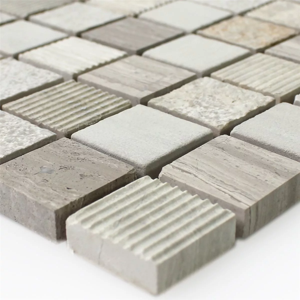 Mosaico Pietra Naturale Beige Grigio - Fogli 30,5x30,5cm Con Tesserine 48x48mm - Foto 5