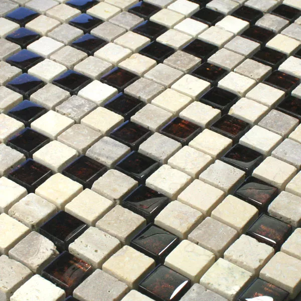 Mosaico Vetro Marmo Metallo 15x15x8mm Beige