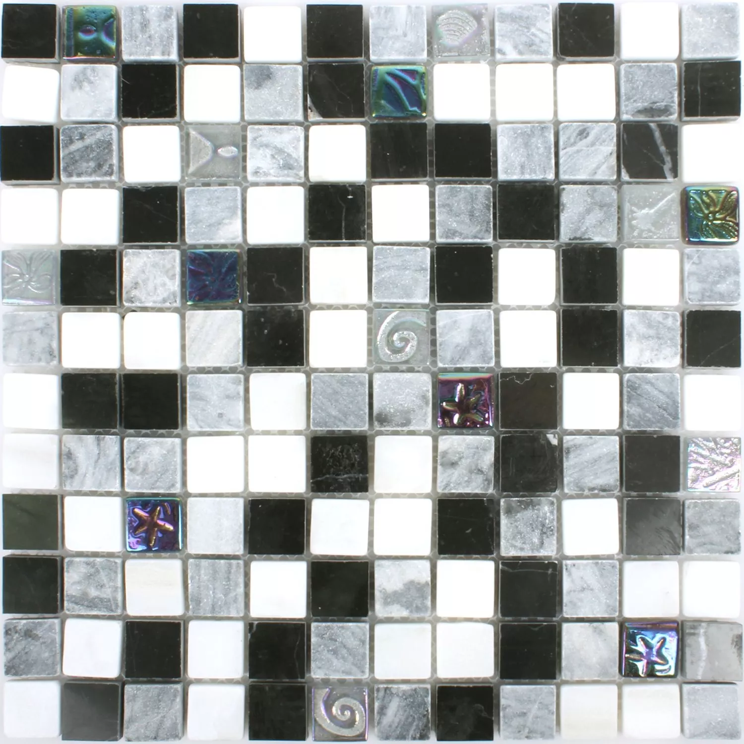 Campione Mosaico Relief Marmo Vetro Mix Nero Grigio Bianco