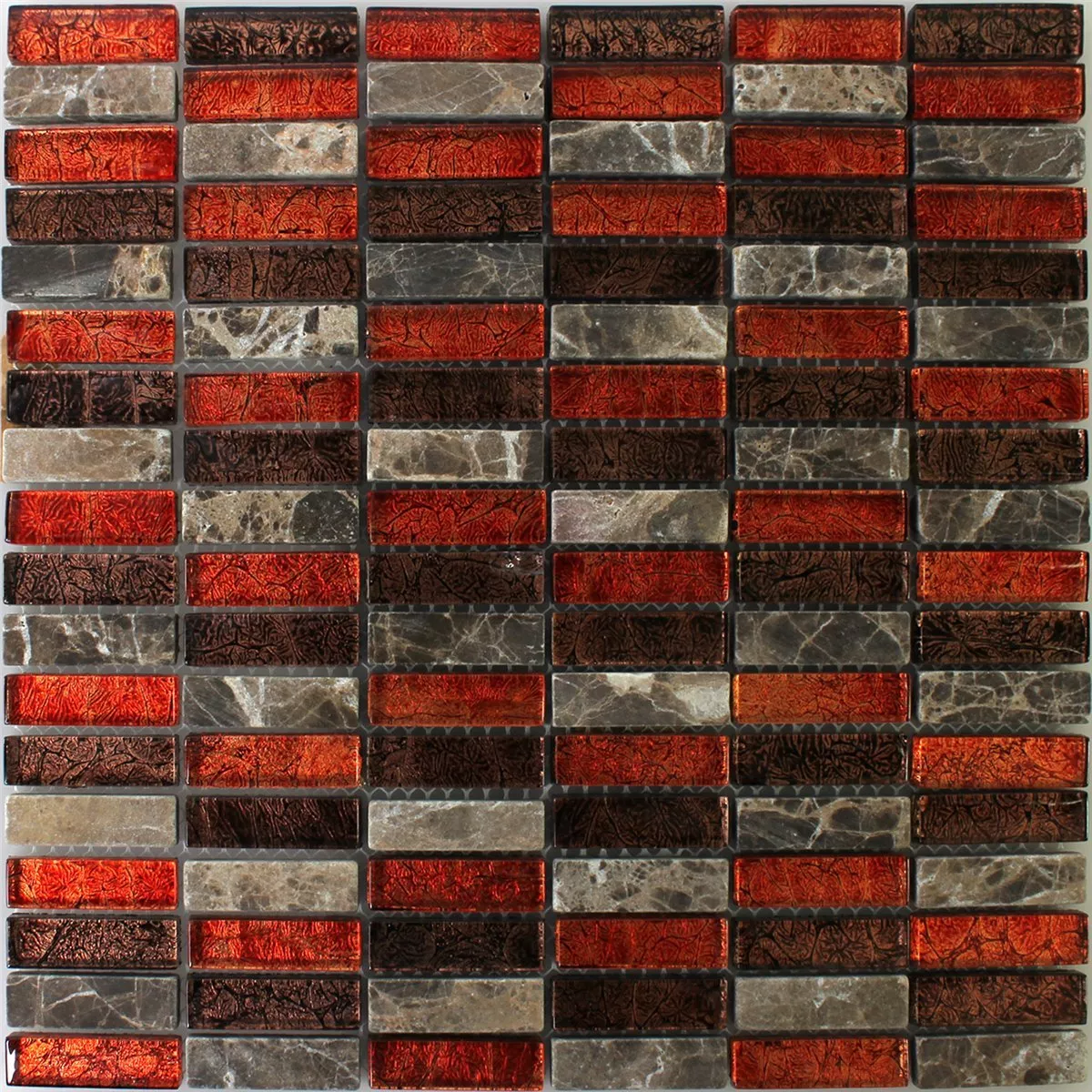 Mosaico Pietra Naturale Vetro Rosso Marrone Stick
