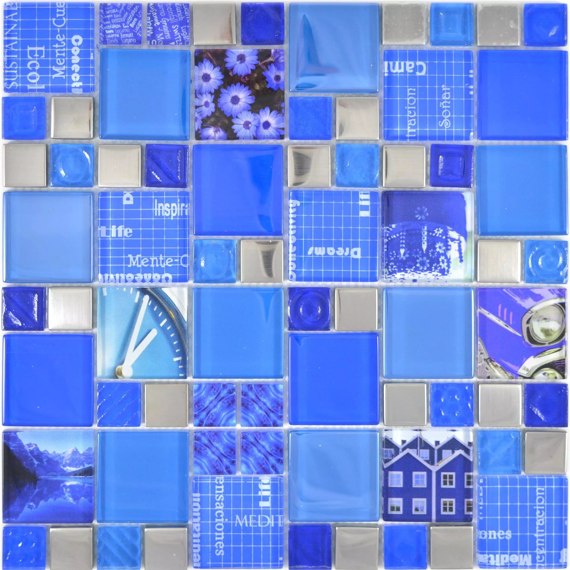 Campione Mosaico Di Vetro Piastrelle Nemesis Blu Argento