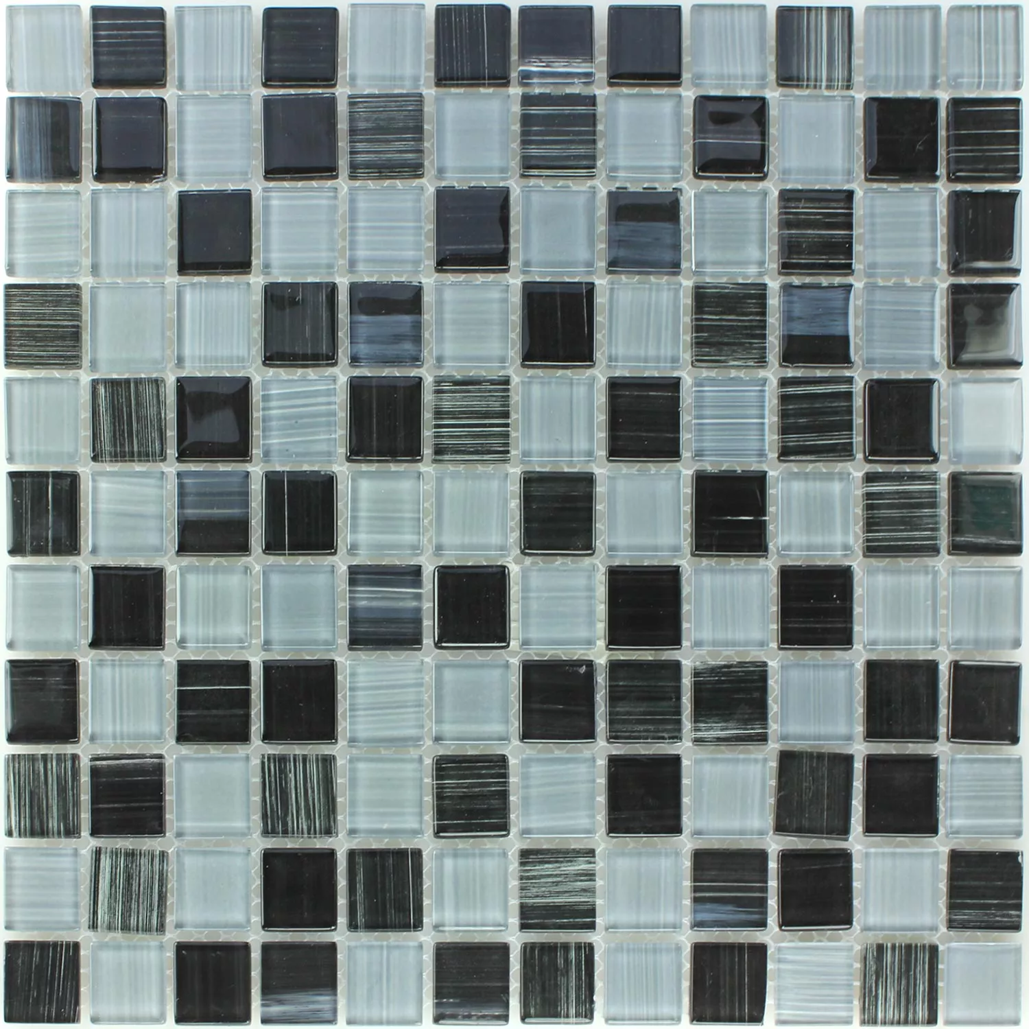 Mosaico Vetro Piastrella Linea Nero Bianco 25x25x4mm