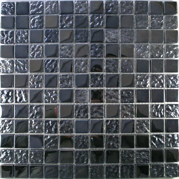 Campione Mosaico Vetro Piastrella Nero Metallo Naturale