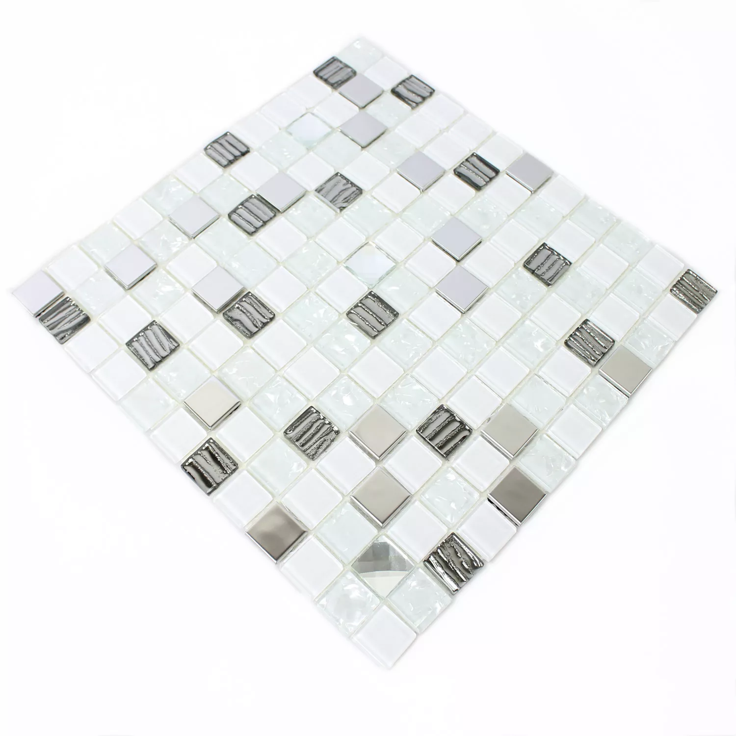 Autoadesivo Vetro Metallo Mosaico Bianco Argento