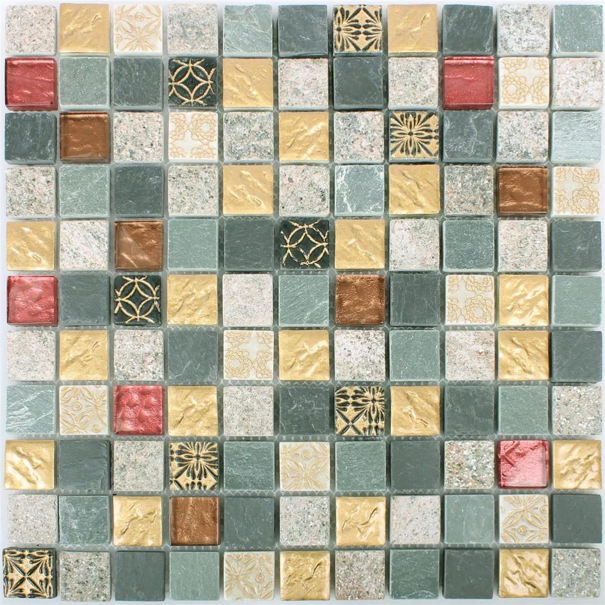 Campione Mosaico Vetro Pietra Naturale Mix Sulluna Oro Grigio