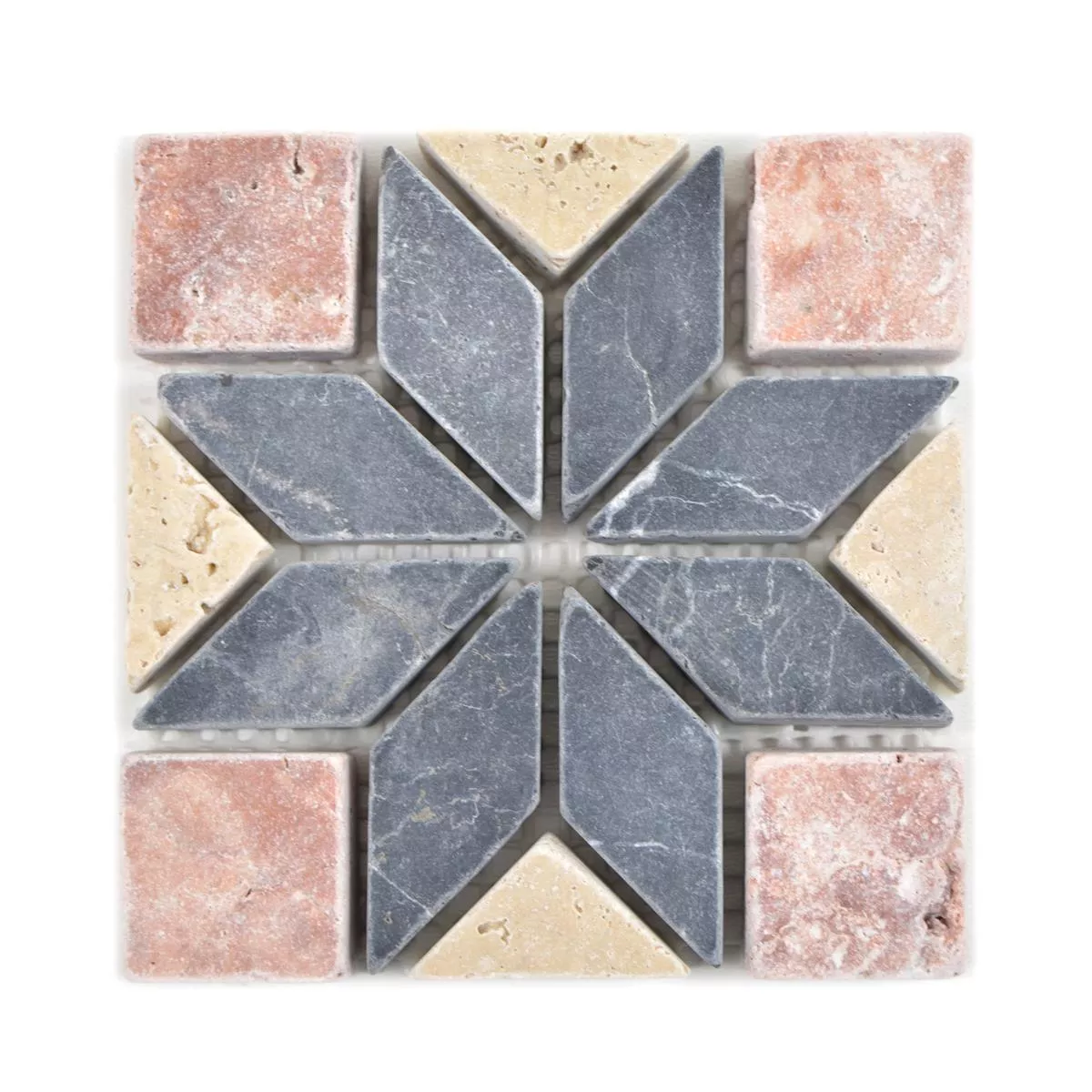 Pietra Naturale Rosone Gramling Beige Rosso Nero 10x10cm Pietra Naturale Rosone Gramling Beige Rosso Nero 10x10cm