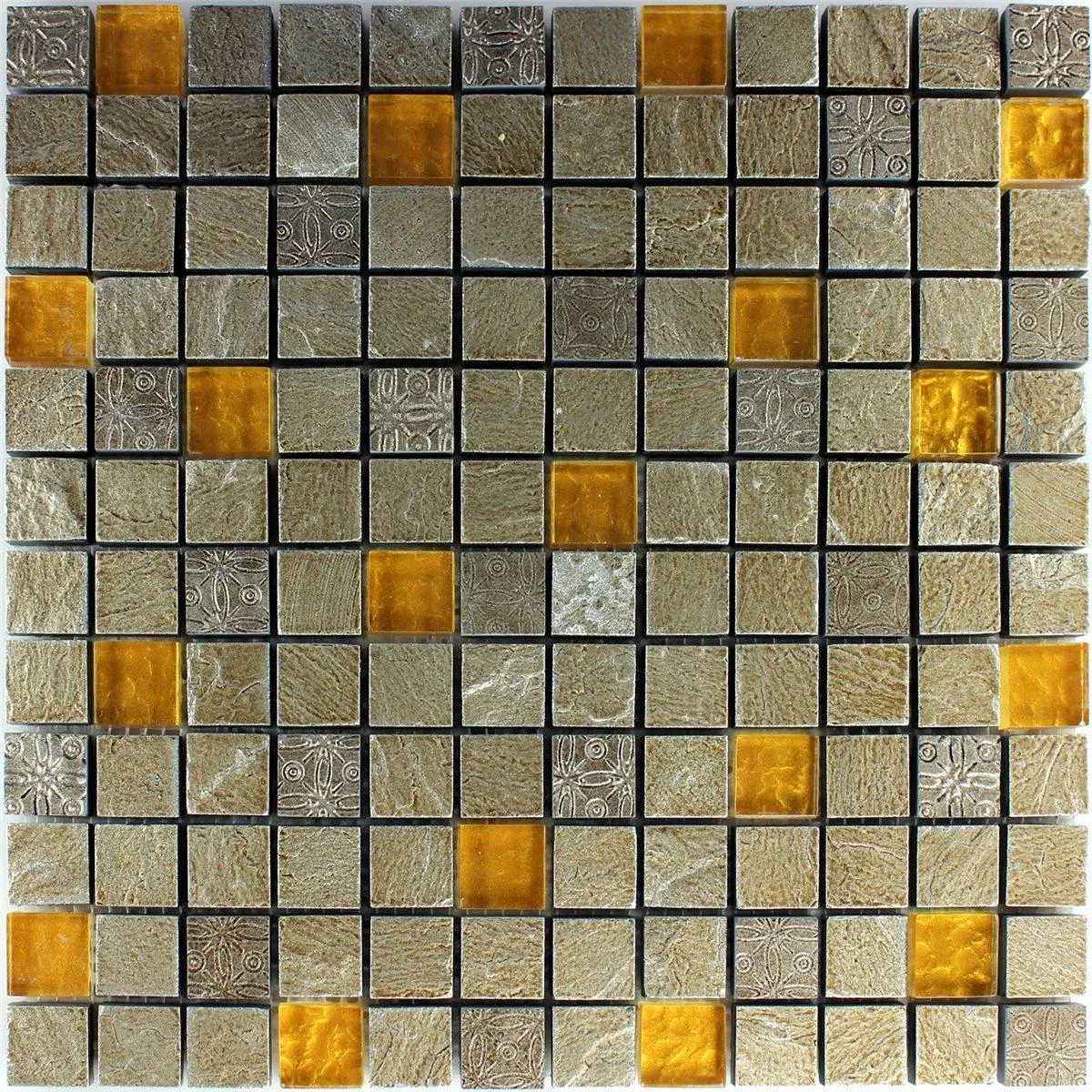 Campione Mosaico Vetro Pietra Naturale Grigio Arancione