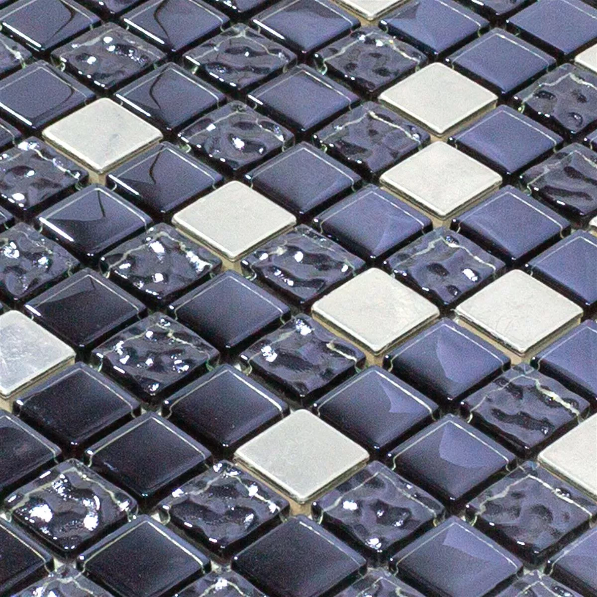 Campione Mosaico Vetro Metallo Blackriver Nero Argento Mix