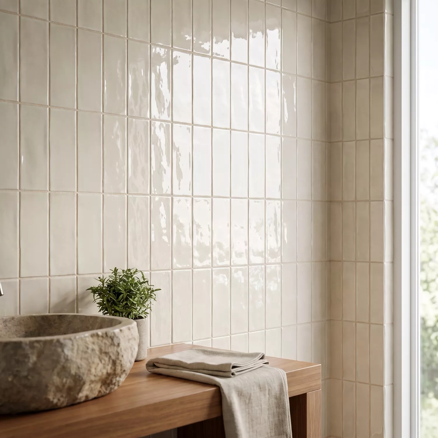 Celaya Beige Lucida Rustico 7,5x15 cm Almond