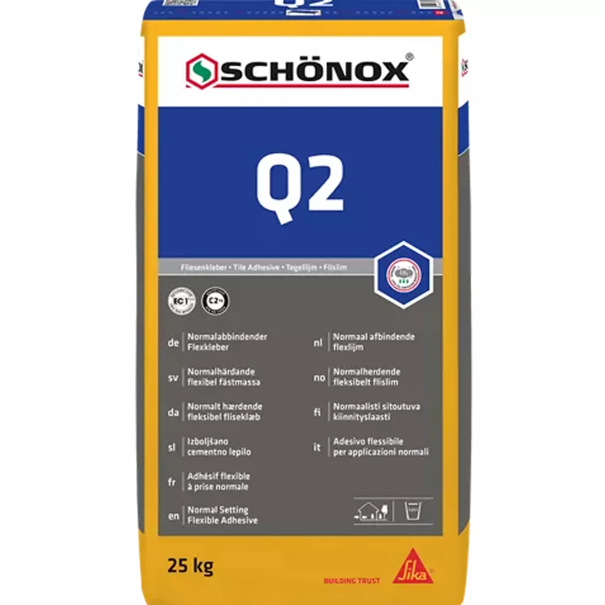 Gres Adesivo Flessibile Schönox Q2, Piastrelle Ceramiche C2TE (25Kg)